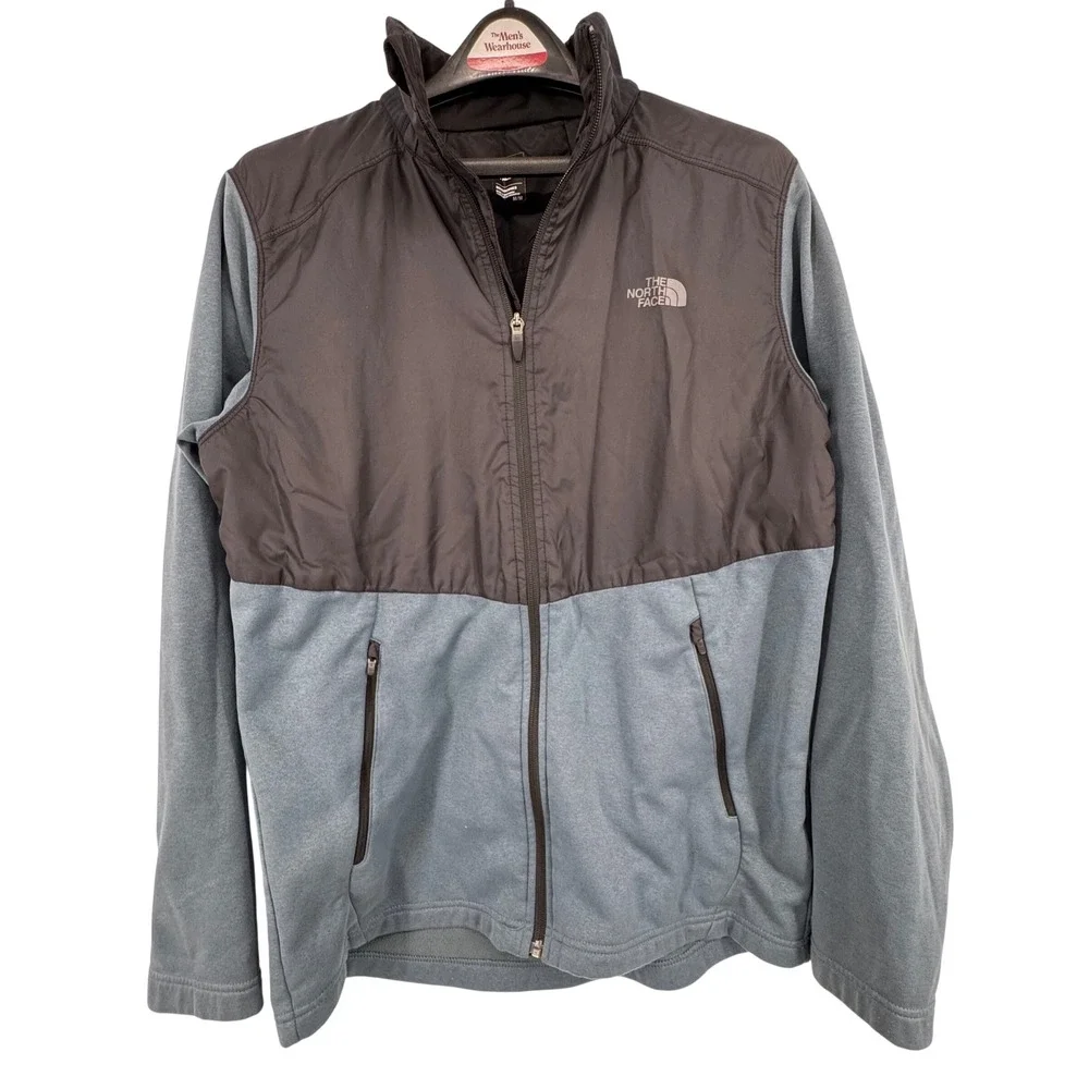 The North Face Mens Full Zip Hybrid Fleece Ripstop Jacket Grey Black Medium